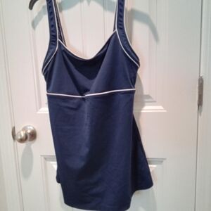Speedo Size 16 Navy Blue with White Trim One Piece Swim Dress